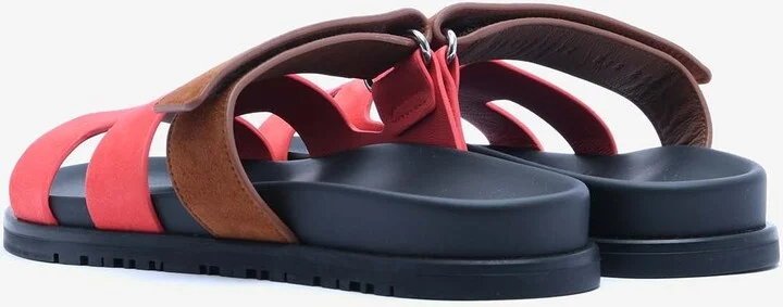 Chypre Sandals in Rouge Cinetique and Gold Suede - Image 3