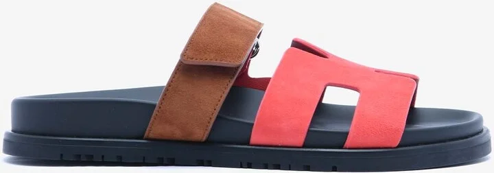 Chypre Sandals in Rouge Cinetique and Gold Suede