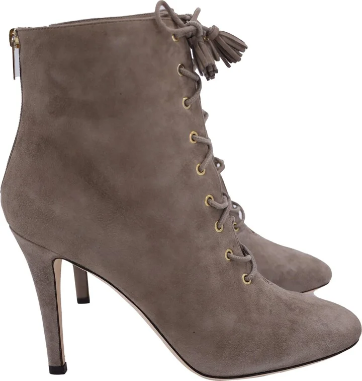 Cinder Lace-Up Ankle Boots in Brown Suede