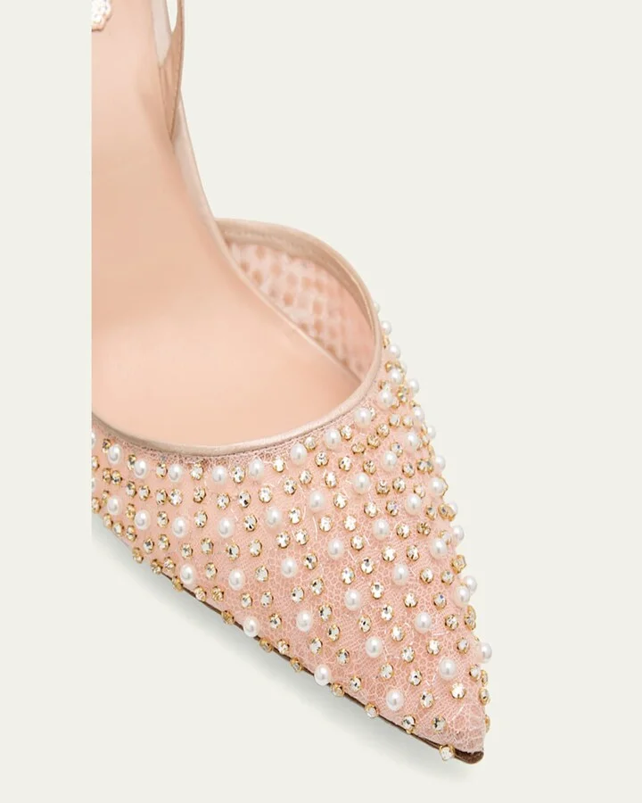 Cinderella Embellished Mesh Slingback Pumps - Image 6