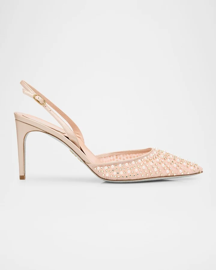 Cinderella Embellished Mesh Slingback Pumps