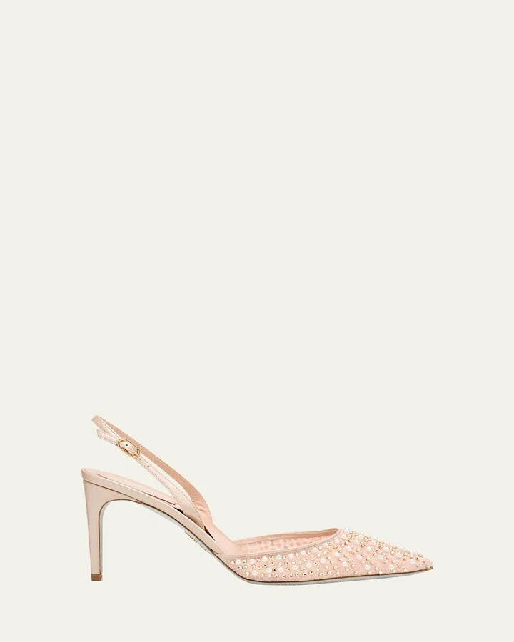 Cinderella Embellished Mesh Slingback Pumps