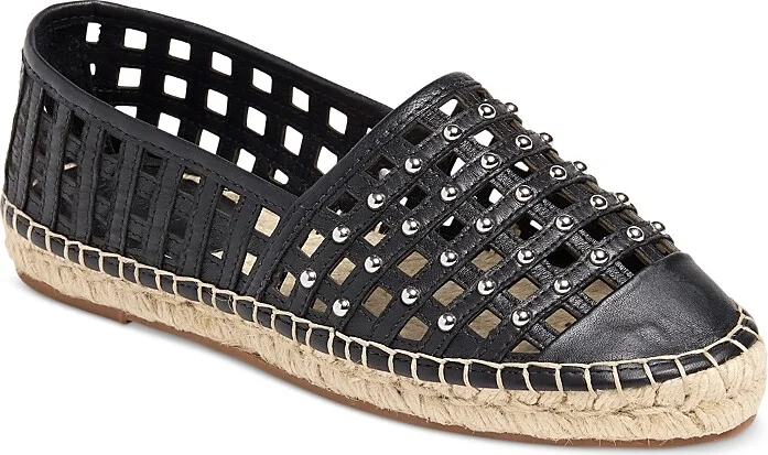 Cinq a Sept Women's Rochel Leather Cage Studded Espadrille Flats