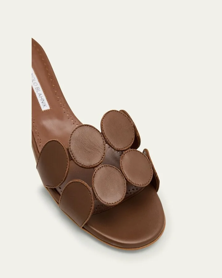 Circle-Cut Leather Flat Slide Sandals - Image 4