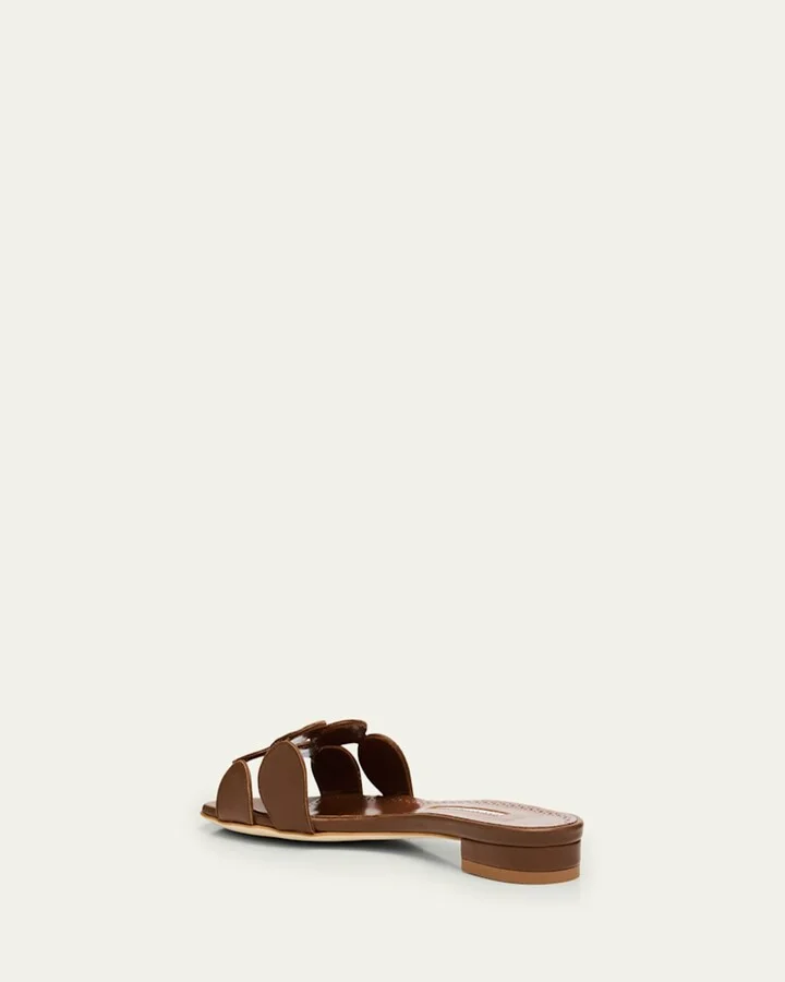 Circle-Cut Leather Flat Slide Sandals - Image 5