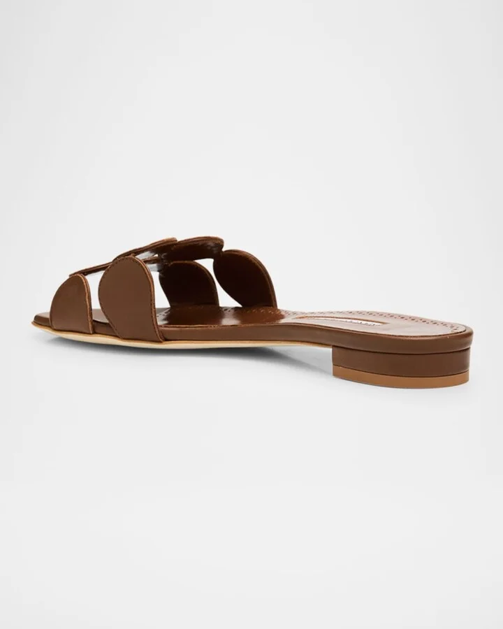 Circle-Cut Leather Flat Slide Sandals - Image 2