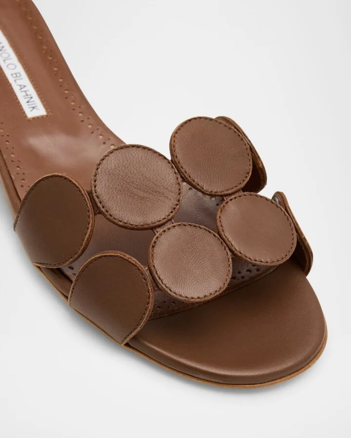 Circle-Cut Leather Flat Slide Sandals - Image 3