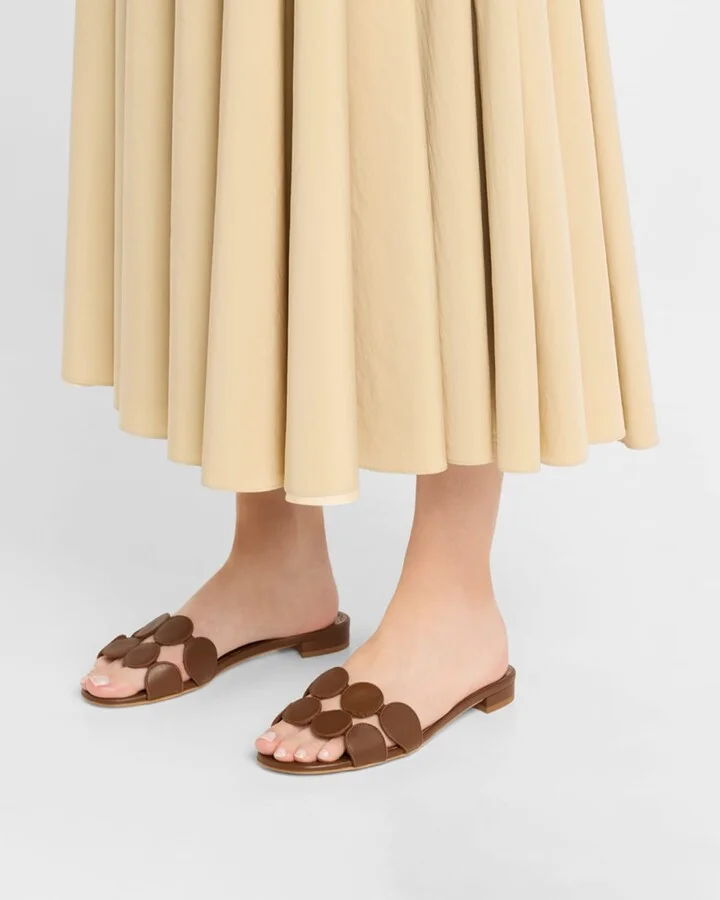 Circle-Cut Leather Flat Slide Sandals - Image 4