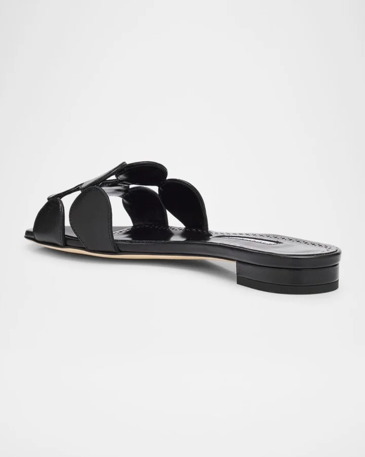 Circle-Cut Leather Flat Slide Sandals - Image 11