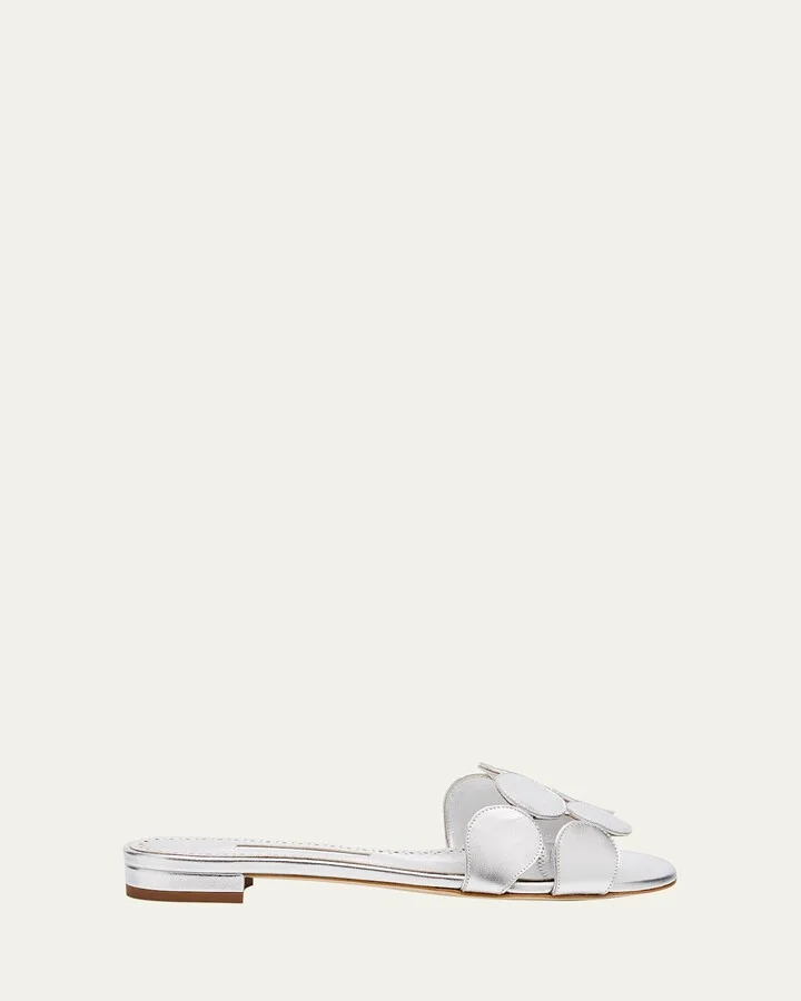 Circle-Cut Metallic Flat Slide Sandals
