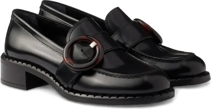 Circular-Buckle Leather Loafers - Image 2