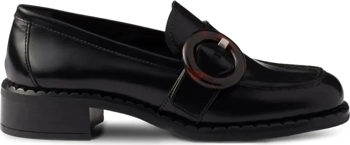 Circular-Buckle Leather Loafers