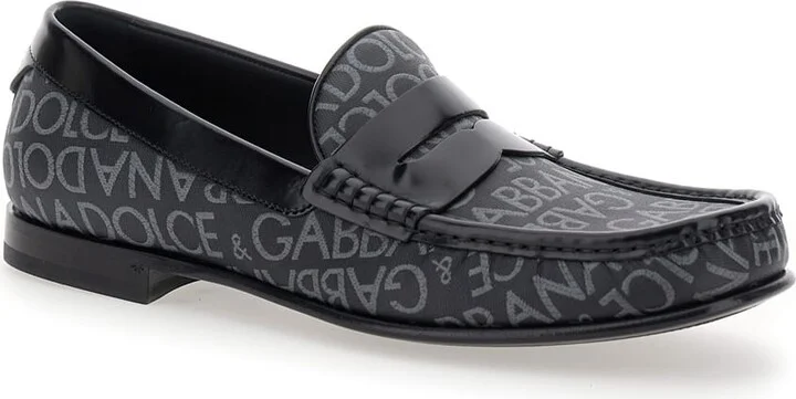'city' Black Loafers With All-over Logo In Cotton And Leather Man - Image 2