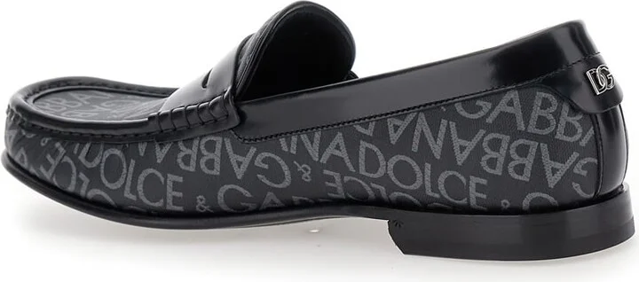 'city' Black Loafers With All-over Logo In Cotton And Leather Man - Image 3
