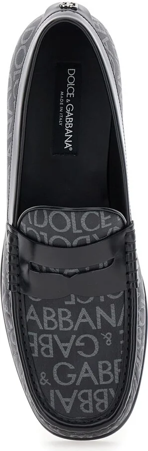 'city' Black Loafers With All-over Logo In Cotton And Leather Man - Image 4