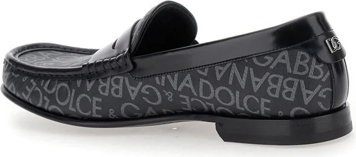 'City' Black Loafers With All-Over Logo In Cotton And Leather Man - Image 3