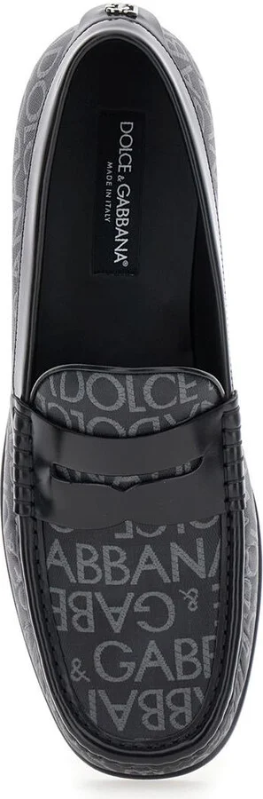 'City' Black Loafers With All-Over Logo In Cotton And Leather Man - Image 4