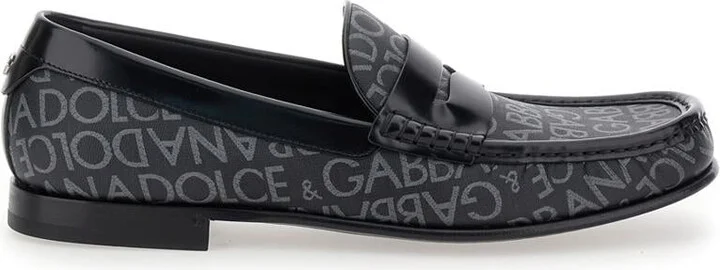 'City' Black Loafers With All-Over Logo In Cotton And Leather Man