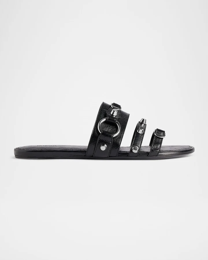 City Leather Triple-Band Slide Sandals