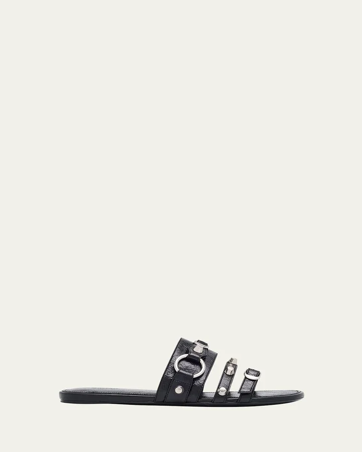 City Leather Triple-Band Slide Sandals