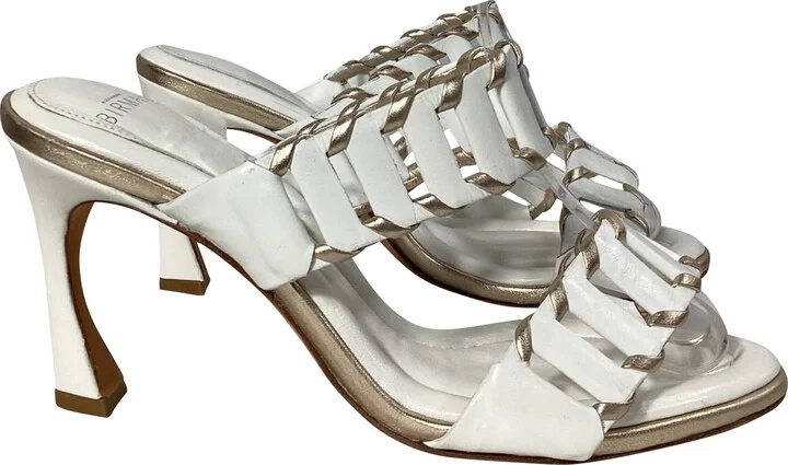 Claire Cutout Mules in White Leather