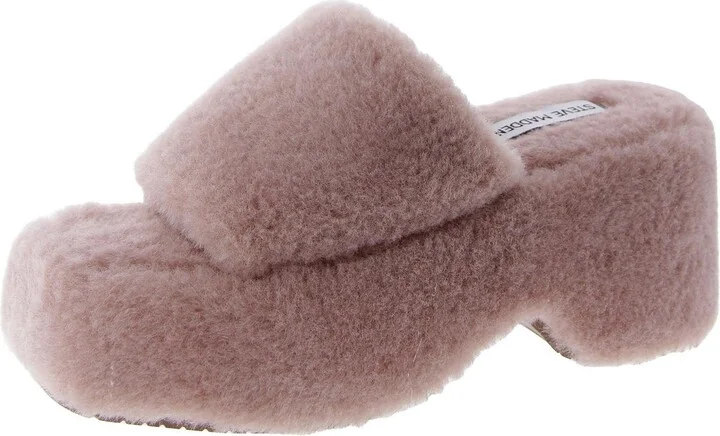 Claire Womens Faux Fur Open Square Toe Flatform Sandals