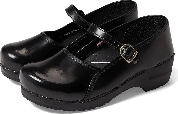 Clare Clogs Women's US 7 Black Leather Round Toe Adjustable Buckle ZPO830 (Black,7)