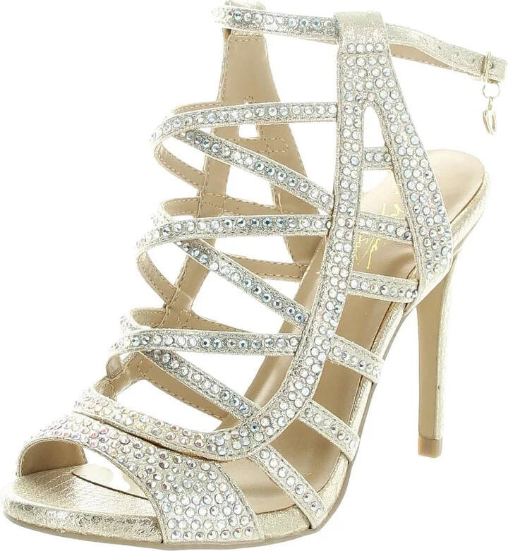 CLARISA2 Womens Jeweled Manmade Lace-Up Heels
