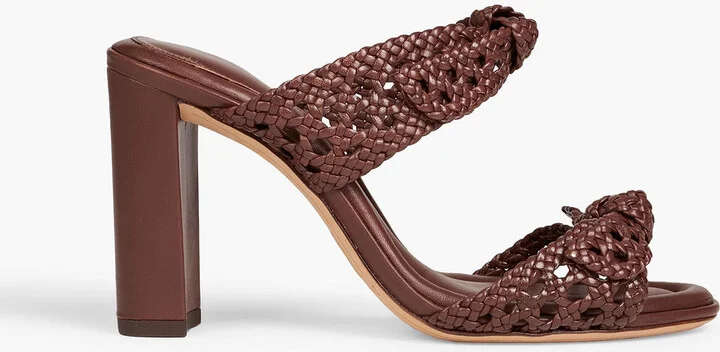 Clarita 90 bow-detailed braided leather mules