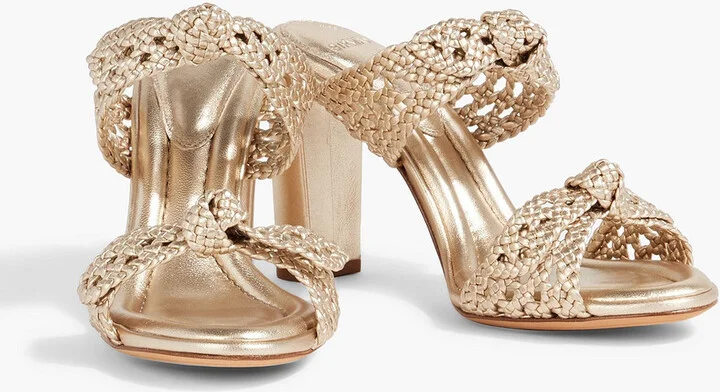 Clarita 90 bow-detailed braided metallic leather mules - Image 2