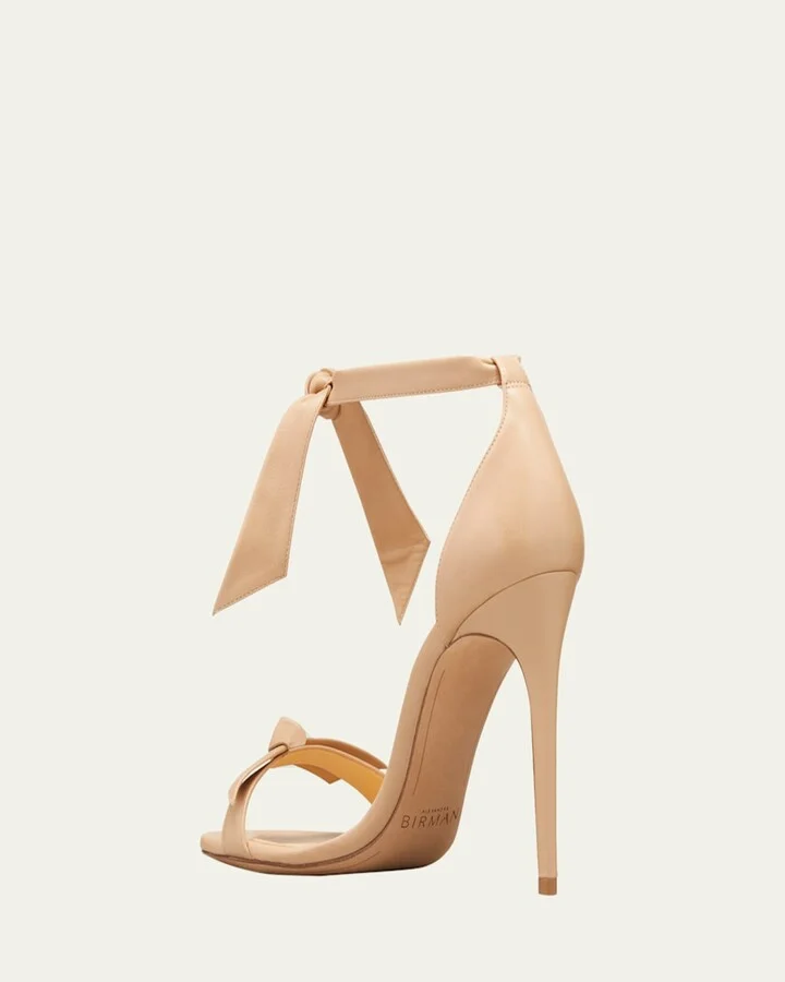 Clarita Bow-Tie Leather Sandals, Nude - Image 2