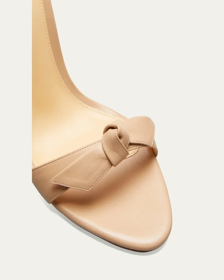 Clarita Bow-Tie Leather Sandals, Nude - Image 3