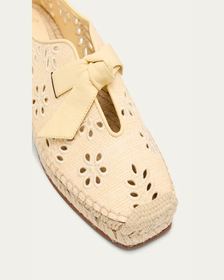 Clarita Eyelet Raffia Leather-Knot Espadrilles - Image 2