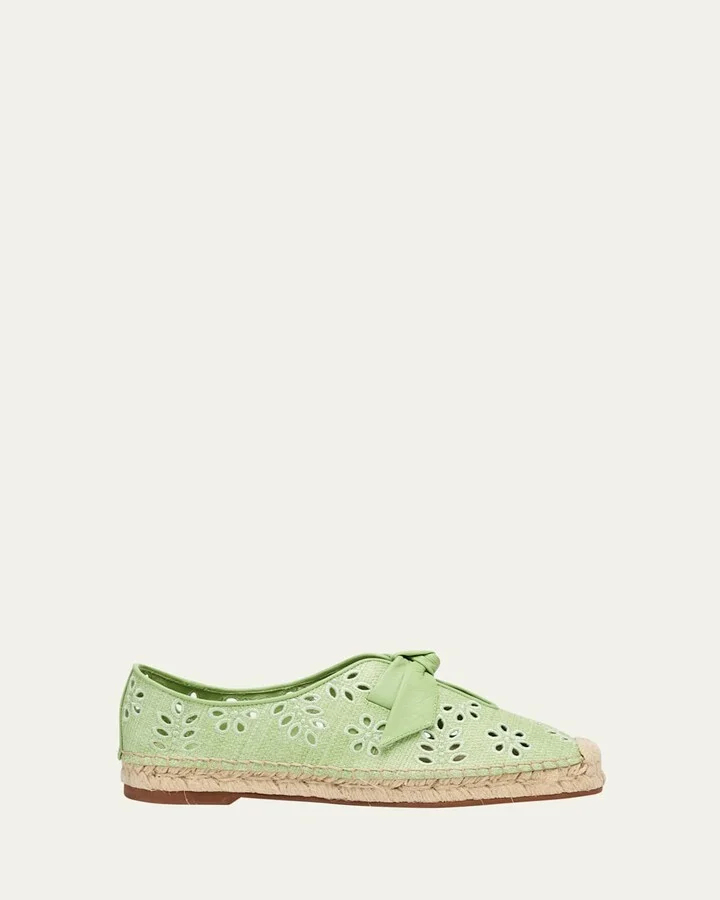 Clarita Eyelet Raffia Leather-Knot Espadrilles