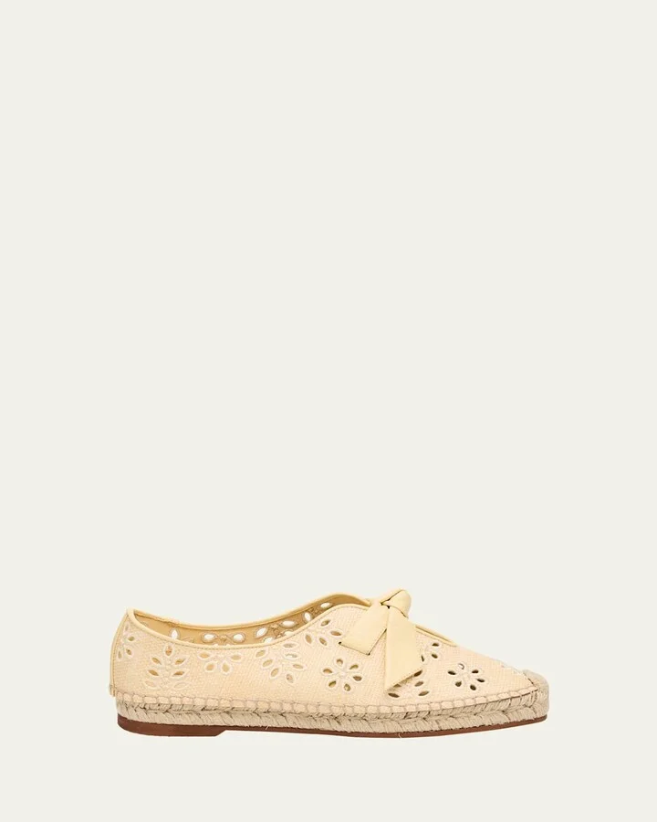 Clarita Eyelet Raffia Leather-Knot Espadrilles