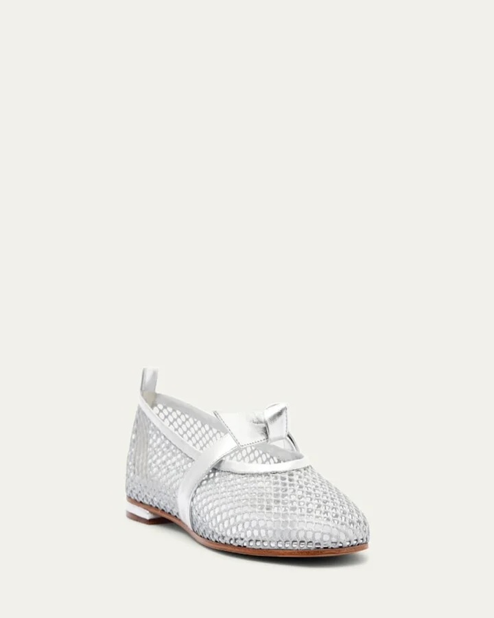 Clarita Metallic Bow Fishnet Ballerina Flats - Image 2