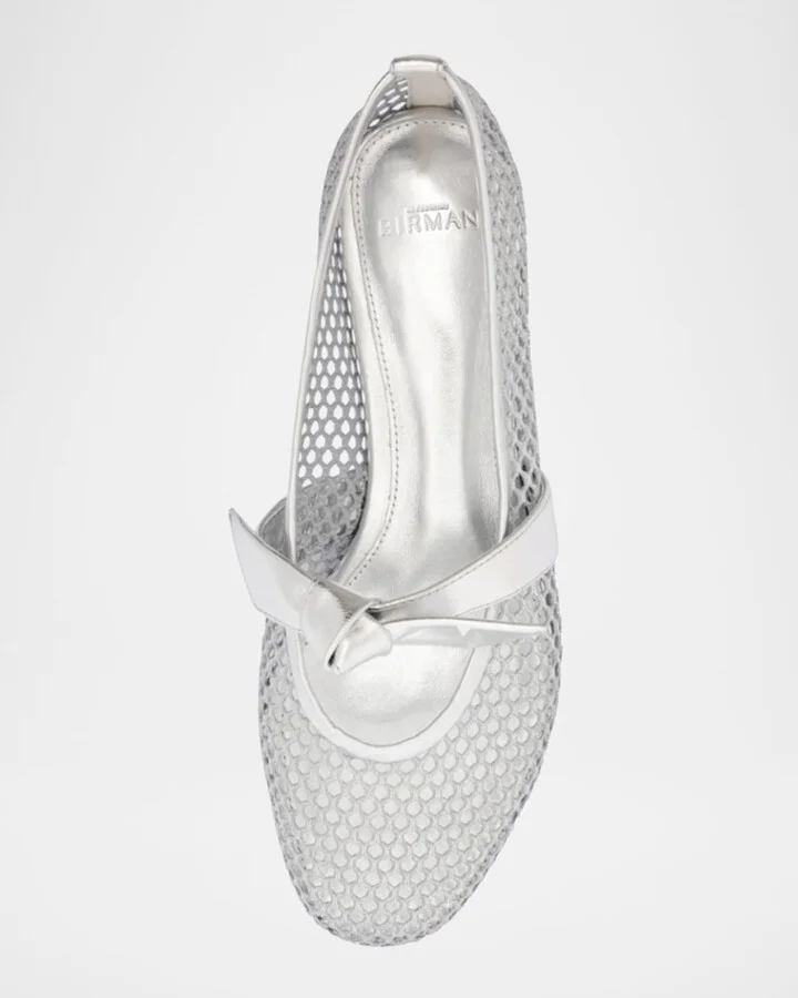 Clarita Metallic Bow Fishnet Ballerina Flats - Image 2