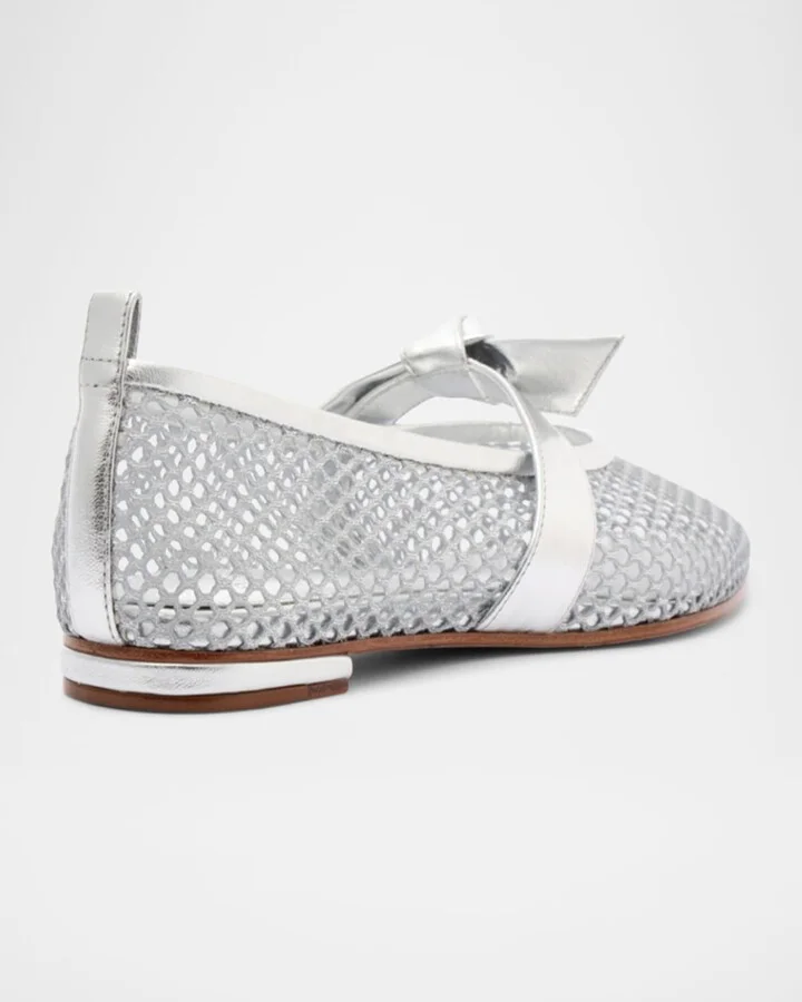 Clarita Metallic Bow Fishnet Ballerina Flats - Image 4