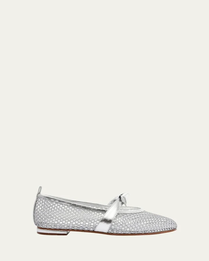 Clarita Metallic Bow Fishnet Ballerina Flats