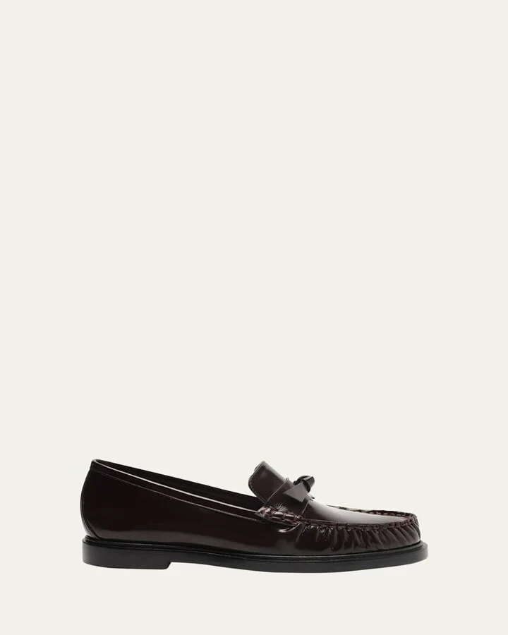 Clarita Patent-Leather Knotted Bow Laser Loafers