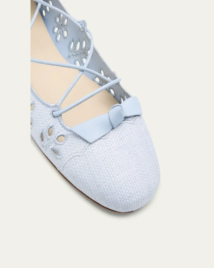 Clarita Raffia Eyelet Ankle-Tie Ballerina Flats - Image 3