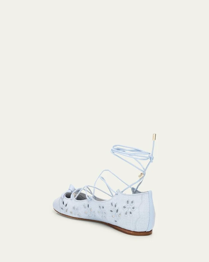 Clarita Raffia Eyelet Ankle-Tie Ballerina Flats - Image 4