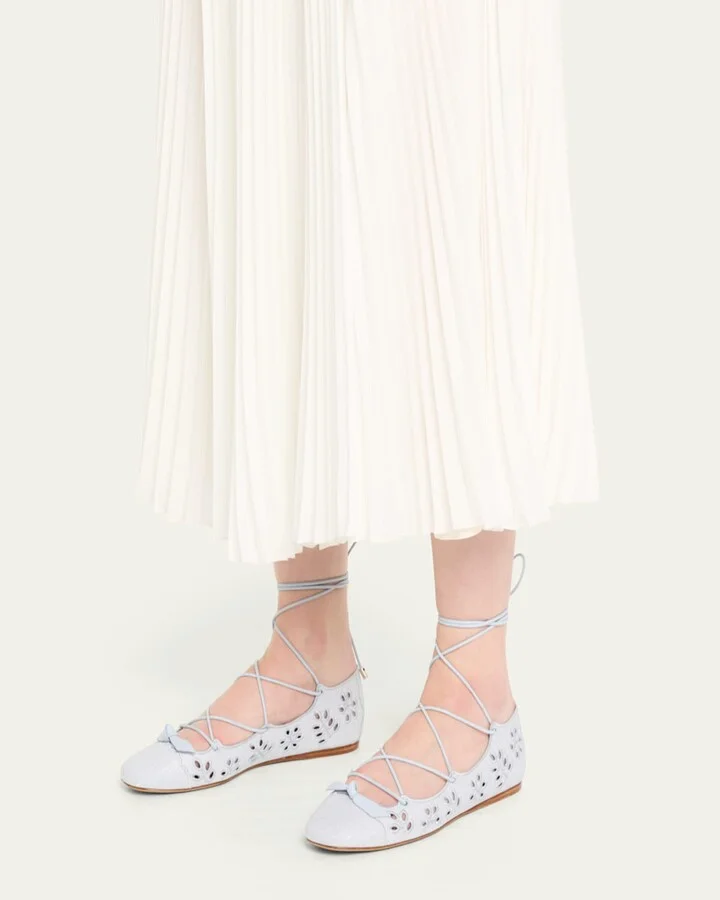 Clarita Raffia Eyelet Ankle-Tie Ballerina Flats - Image 5