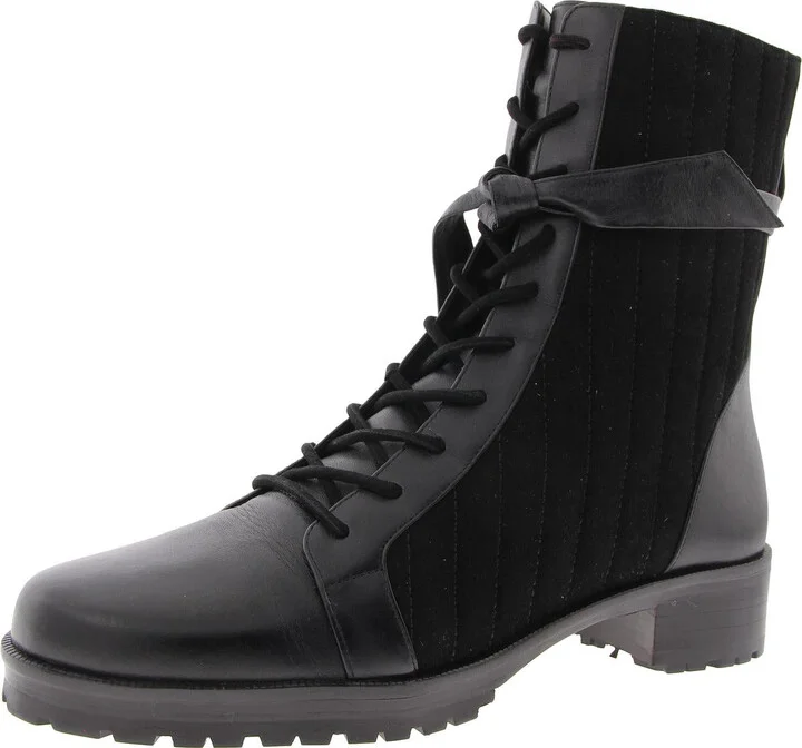 Clarita Womens Quilted Leather Combat & Lace-up Boots
