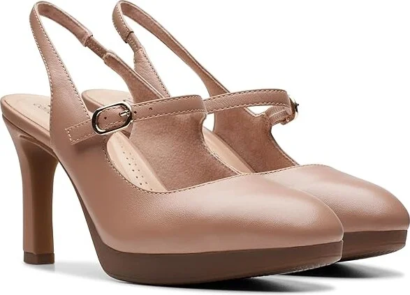 Clarks Ambyr 2 Grace High Women's Heels Warm Beige Leather : 12 B - Medium, Leather/Rubber
