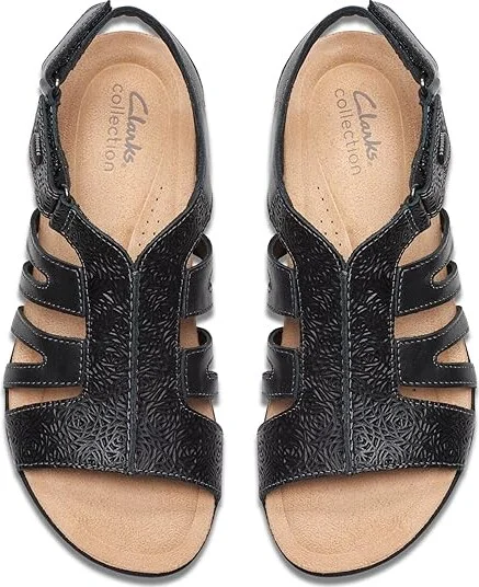 Clarks April Belle Women's Sandals Black Leather : 8 A - Narrow - Image 2