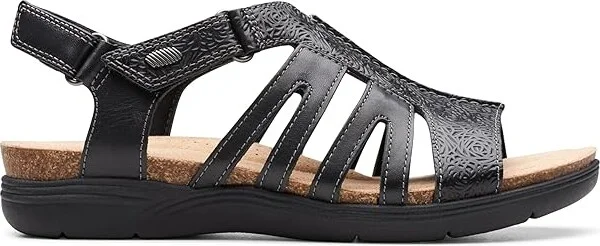 Clarks April Belle Women's Sandals Black Leather : 8 A - Narrow - Image 5