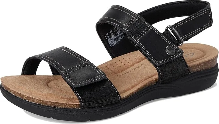 Clarks April Clover Women's Sandals Black Combi Leather : 9 D - Wide - Image 5