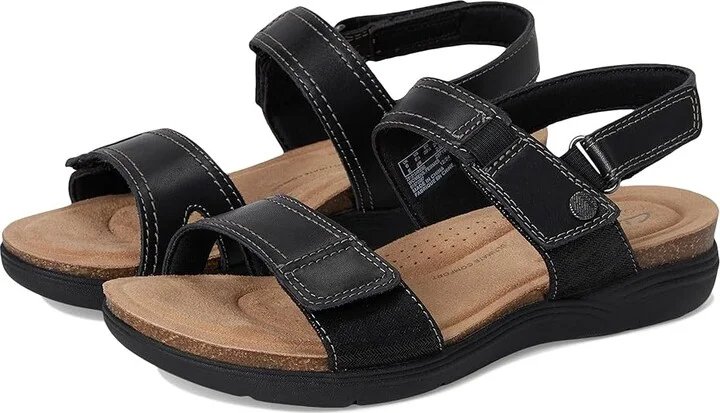 Clarks April Clover Women's Sandals Black Combi Leather : 9 D - Wide