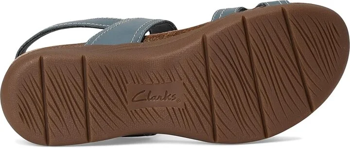 Clarks April Clover Women's Sandals Blue Grey Combi Leather : 9.5 A - Narrow - Image 3